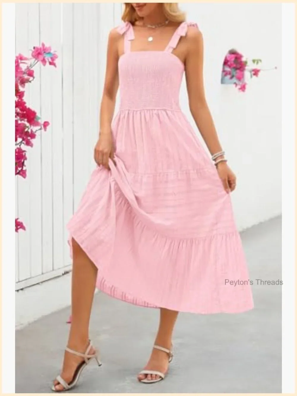 Boho Maxi Dress Sleeveless Smocked A-Line Sundress with Pockets